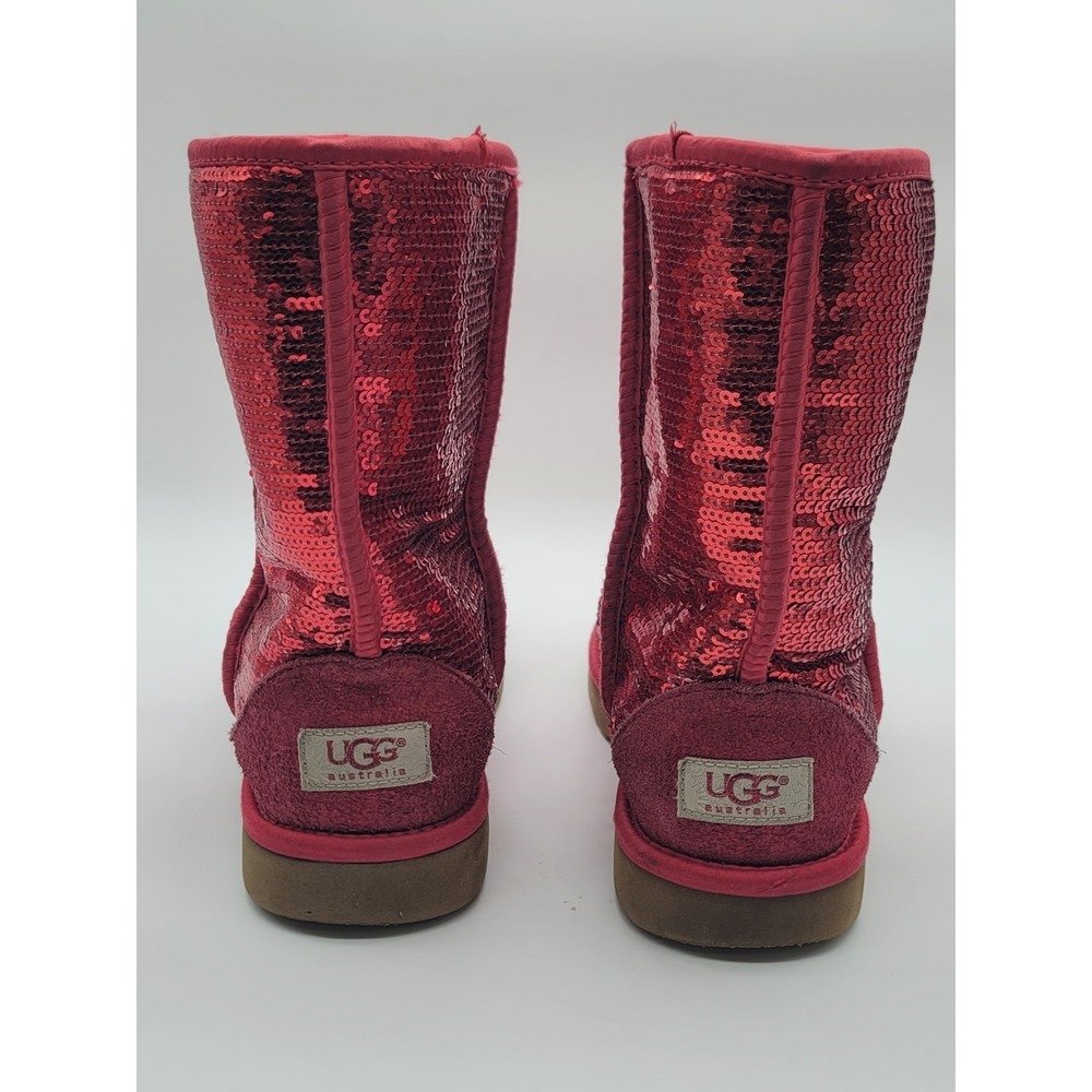 UGG Australia Sequin Boots Red Sparkle Classic Short Women's 10 - Picture 5 of 13